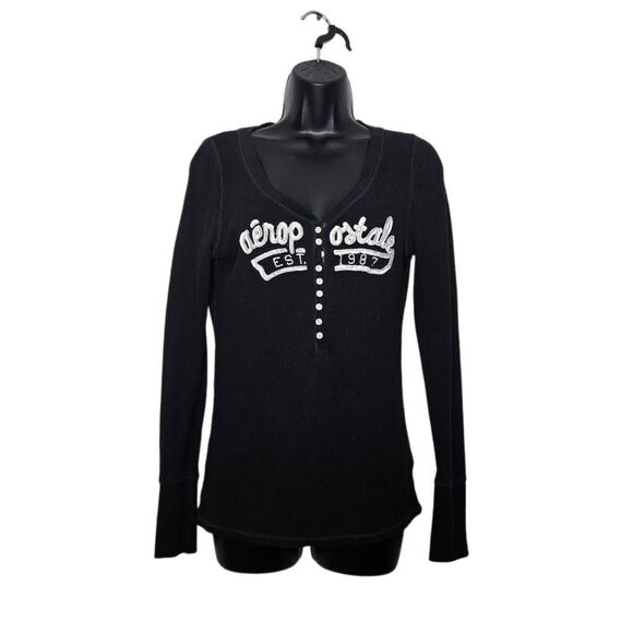 Vintage Y2K Aeropostale Waffle Long Sleeve Top Size Large 1/2 Button - Picture 1 of 4